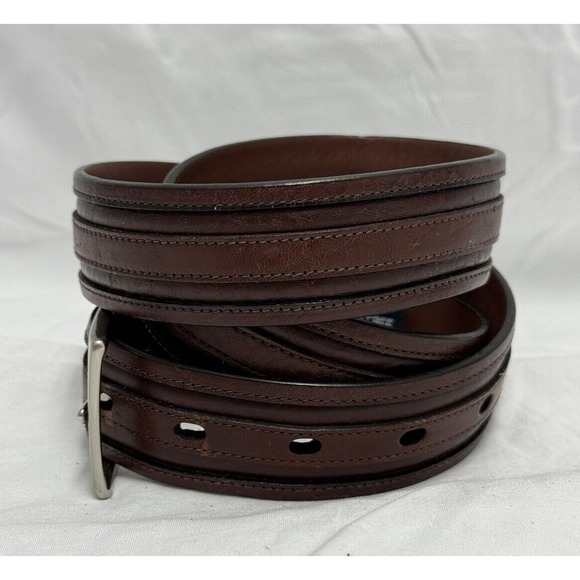ROUNDTREE &YORKE Belt Men 32 Italian Cowhide Leather Brown Brass Buckle - Picture 2 of 9